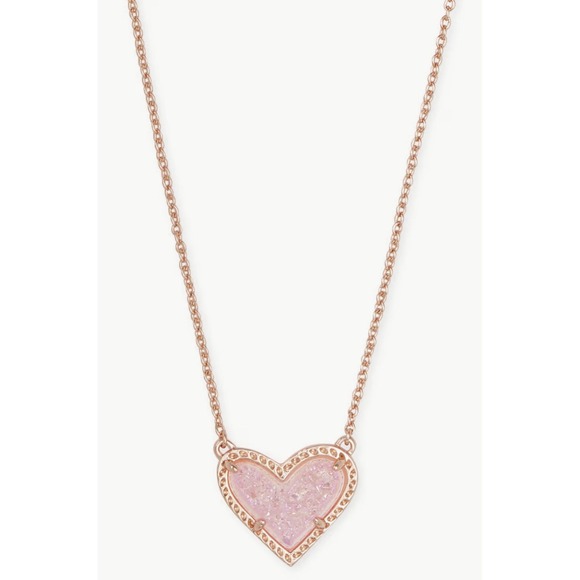Kendra Scott Jewelry - Kendra Scott Ari Heart Rose Gold Necklace Pink Drusy 14"+ 2"Extender Adjustable